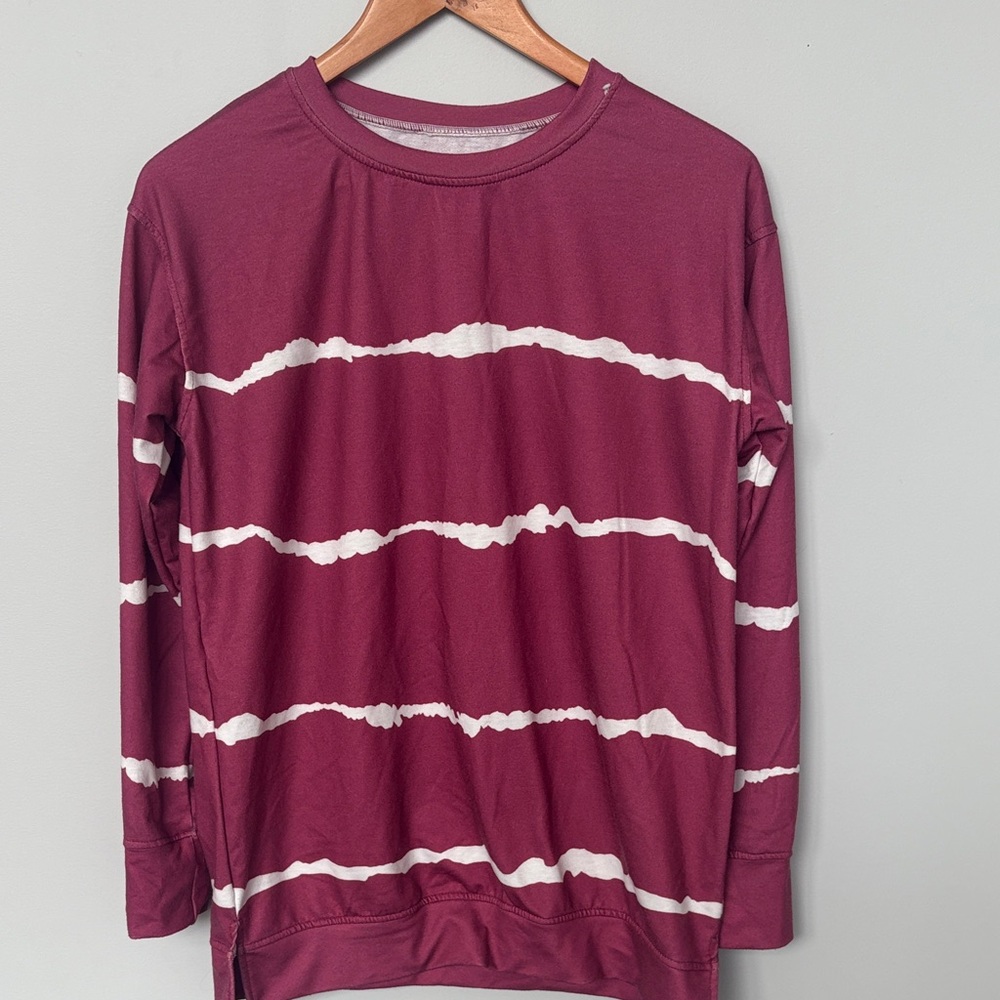 Maroon and White Striped Women’s Long Sleeve Shirt